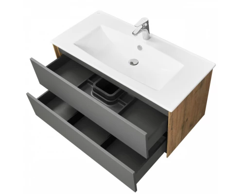 Тумба СОХО 100, дуб веллингтон, графит софт (под раковину ЭЛИНА 100)