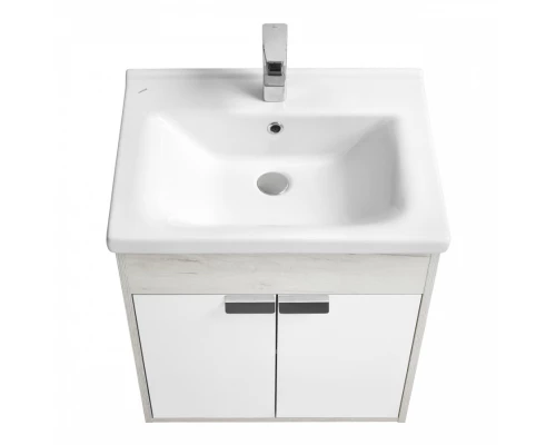 Тумба ФЛАЙ 60, белая, дуб крафт (под раковину МИРАНДА 60)