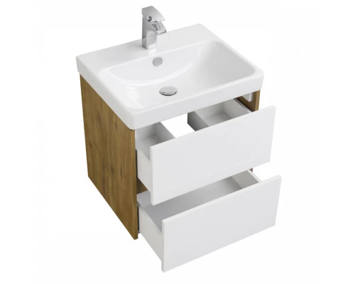 Тумба СКАНДИ 55, белая, дуб рустикальный (под раковину АДРИАНА 55)