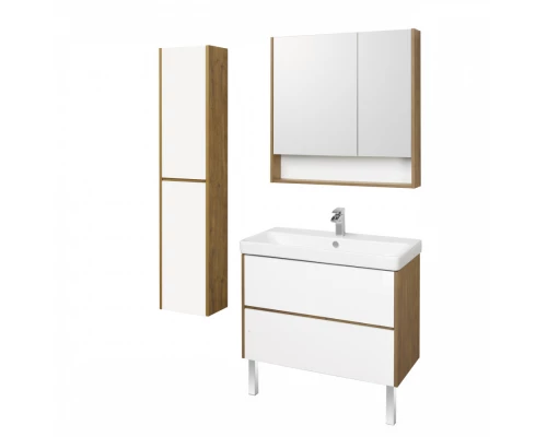 Тумба СКАНДИ 90, белая, дуб рустикальный (под раковину АДРИАНА 90) 