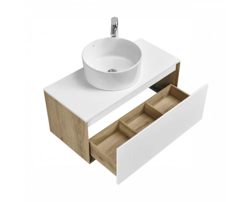 Тумба ЛИБЕРТИ 90,1ящ.,подвесн.,дуб эльвезия/бел.глян. (под рак-ну АДРИАНА 90,MILA 35,MILA 40,ОДРИ 42