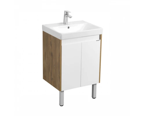 Тумба СКАНДИ DOORS 55, универс., 2 дв., белый глянец/дуб рустикальный (под раковину АДРИАНА 55)