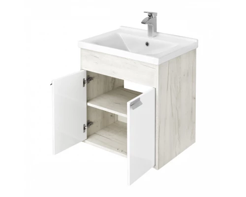 Тумба ФЛАЙ 60, белая, дуб крафт (под раковину МИРАНДА 60)