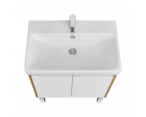 Тумба СКАНДИ DOORS 70, универс., 2 дв., белый глянец/дуб рустикальный (под раковину АДРИАНА 70)