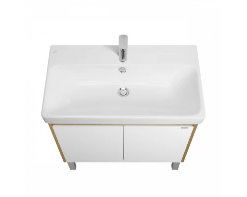 Тумба СКАНДИ DOORS 80, универс., 2 дв., белый глянец/дуб рустикальный (под раковину АДРИАНА 80)