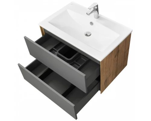 Тумба СОХО 75, дуб веллингтон, графит софт (под раковину ЭЛИНА 75)