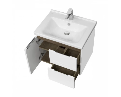 Тумба РЕНЕ 60, белая, грецкий орех (под раковину МИРАНДА 60) 