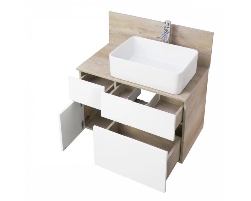 Тумба МИШЕЛЬ 80, дуб эндгрейн, белая (под раковину ОДРИ 42, MILA 350, ЛОЛА 60)