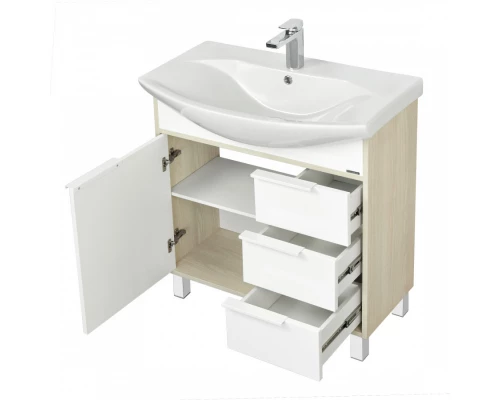 Тумба РИКО 80, белая, ясень фабрик (под раковина СМАЙЛ 80)