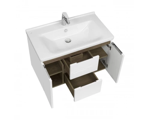 Тумба РЕНЕ 80, белая, грецкий орех (под раковину МИРАНДА 80) 