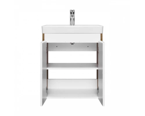 Тумба СКАНДИ DOORS 55, универс., 2 дв., белый глянец/дуб рустикальный (под раковину АДРИАНА 55)