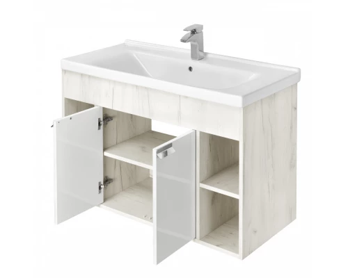 Тумба ФЛАЙ 100, белая, дуб крафт (под раковину МИРАНДА 100)