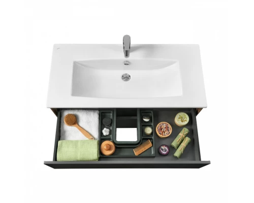 Тумба СОХО 100, дуб веллингтон, графит софт (под раковину ЭЛИНА 100)