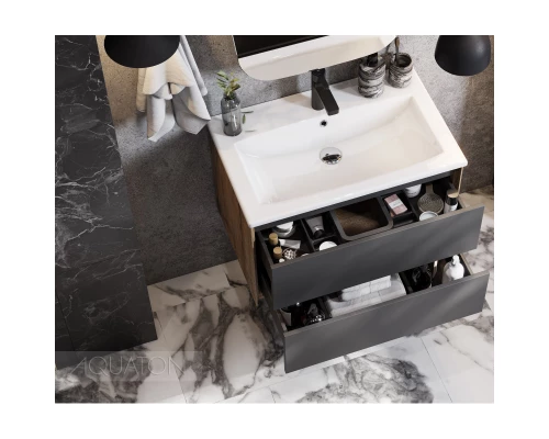Тумба с раковиной AQUATON  Сохо 75 графит софт/дуб веллингтон 1A2581K1AJA00