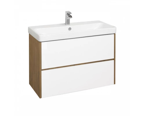 Тумба СКАНДИ 90, белая, дуб рустикальный (под раковину АДРИАНА 90) 