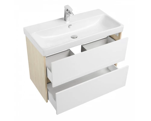 Тумба СКАНДИ 90, белая, дуб верона (под раковину АДРИАНА 90) 