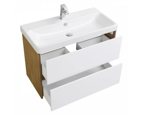 Тумба СКАНДИ 90, белая, дуб рустикальный (под раковину АДРИАНА 90) 