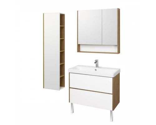 Тумба СКАНДИ 90, белая, дуб рустикальный (под раковину АДРИАНА 90) 