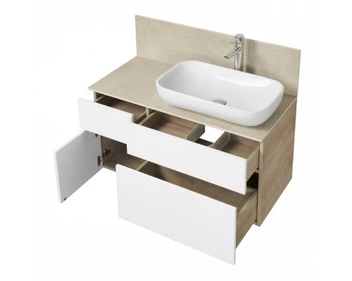 Тумба МИШЕЛЬ 100, дуб эндгрейн, белая (под раковину ОДРИ 42, MILA 350, ЛОЛА 60)