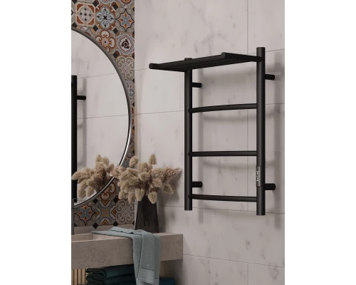 Полотенцесушитель электрический APEXTERMO Корона CR01164BM 600x400 с полкой, черный матовый