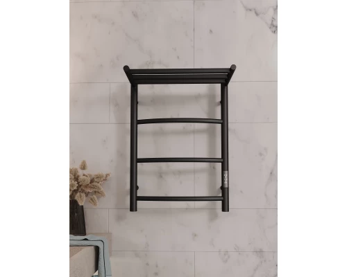 Полотенцесушитель электрический APEXTERMO Корона CR01164BM 600x400 с полкой, черный матовый
