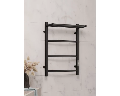 Полотенцесушитель электрический APEXTERMO Корона CR01164BM 600x400 с полкой, черный матовый
