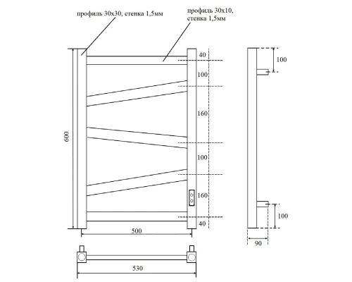Полотенцесушитель электрический APEXTERMO Генезис GN00165BM 600x500, черный матовый
