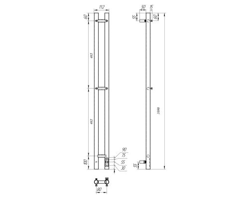Полотенцесушитель электрический APEXTERMO Луна LN10111WM 1100x80 с крючками, белый матовый