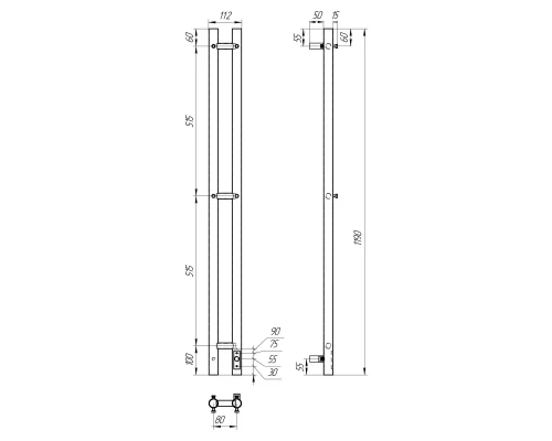 Полотенцесушитель электрический APEXTERMO Луна LN10121WM 1200x80 с крючками, белый матовый