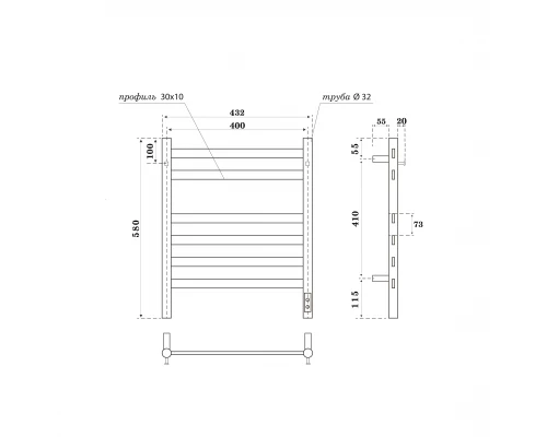 Полотенцесушитель электрический APEXTERMO Сфера SF10164GF 600x400 с крючками, графит металлик