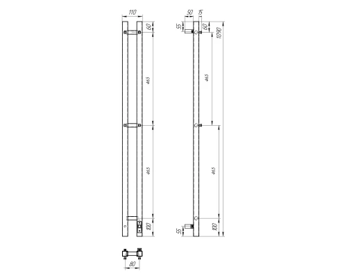Полотенцесушитель электрический APEXTERMO Сириус SR10111WM 1100x80 с крючками, белый матовый