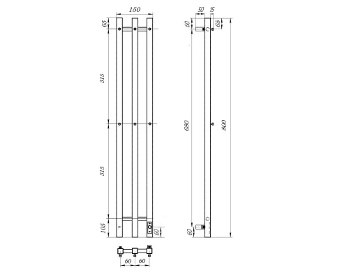 Полотенцесушитель электрический APEXTERMO Сириус Лайт SR10182BL 800x120 с крючками, черный