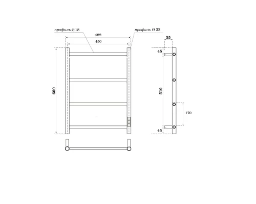 Полотенцесушитель электрический APEXTERMO Стелла Лайт ST00364BL 600x450, черный