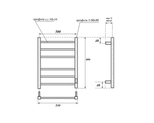 Полотенцесушитель электрический APEXTERMO Терра TR00165BM 600x500, черный матовый