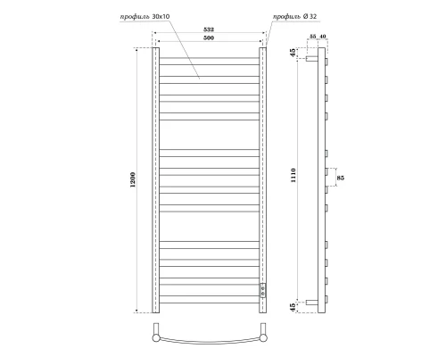 Полотенцесушитель электрический APEXTERMO Умбра UM00125BM 1200x500, черный матовый