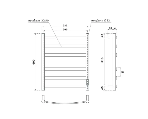 Полотенцесушитель электрический APEXTERMO Умбра UM00165WM 600x500, белый матовый