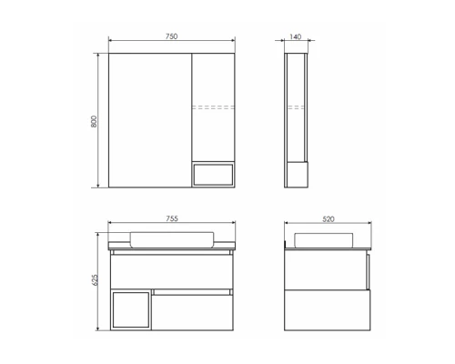 COMFORTY. Зеркало-шкаф "Прага-75" дуб белый