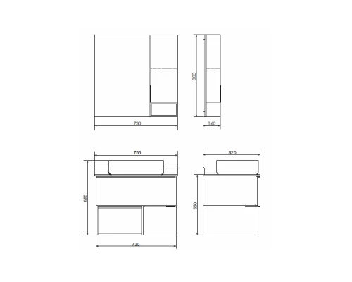 COMFORTY. Тумба-умывальник "Штутгарт-75" дуб тёмно-коричневый с черной столешницей c раковиной COMFORTY T-Y9378