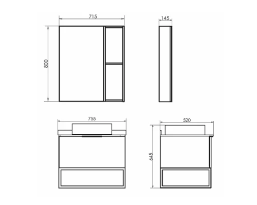 COMFORTY. Тумба-умывальник "Порто-75" дуб тёмно-коричневый с черной столешницей c раковиной COMFORTY 9110