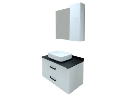 COMFORTY. Тумба-умывальник "Амстердам-95" белая с черной матовой столешницей с раковиной COMFORTY T-Y9378