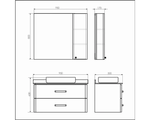 COMFORTY. Тумба-умывальник "Амстердам-95" белая с черной матовой столешницей с раковиной COMFORTY T-Y9378