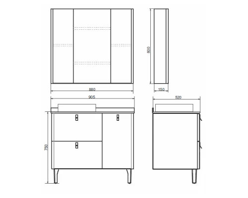 Зеркало-шкаф "Сорренто-90" светло-серый