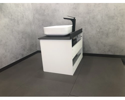 Тумба-умывальник Comforty Амстердам-75 белая с черной матовой столешницей раковина Comforty T-Y9378