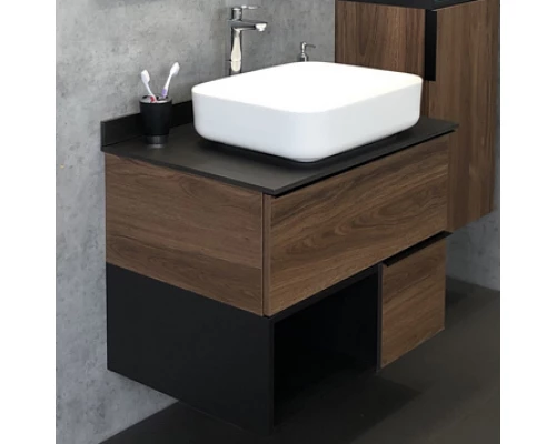COMFORTY. Тумба-умывальник "Штутгарт-75" дуб тёмно-коричневый с черной столешницей c раковиной COMFORTY T-Y9378