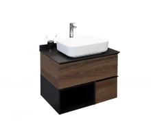 COMFORTY. Тумба-умывальник "Штутгарт-75" дуб тёмно-коричневый с черной столешницей c раковиной COMFORTY T-Y9378