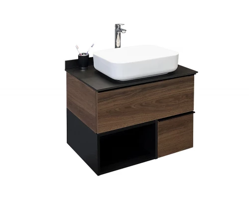COMFORTY. Тумба-умывальник "Штутгарт-75" дуб тёмно-коричневый с черной столешницей c раковиной COMFORTY T-Y9378