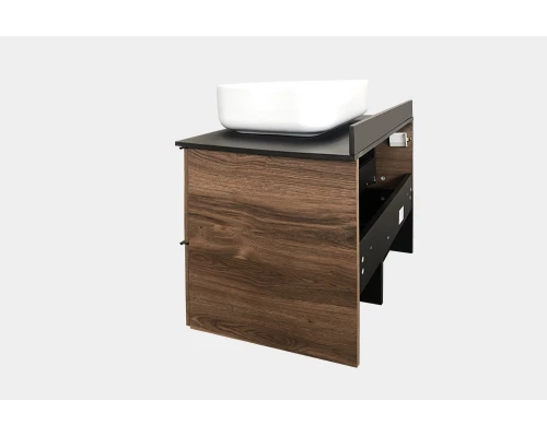 COMFORTY. Тумба-умывальник "Штутгарт-75" дуб тёмно-коричневый с черной столешницей c раковиной COMFORTY T-Y9378