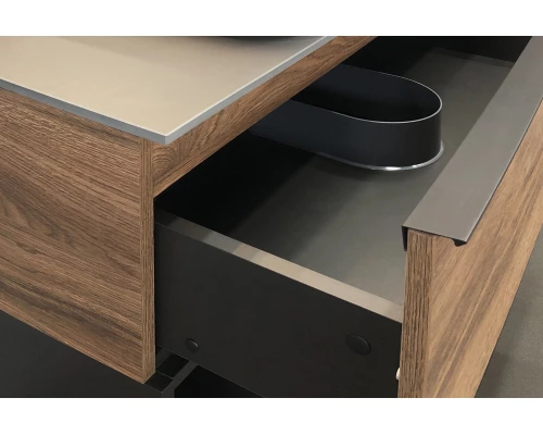 COMFORTY. Тумба-умывальник "Штутгарт-75" дуб тёмно-коричневый с черной столешницей c раковиной COMFORTY T-Y9378