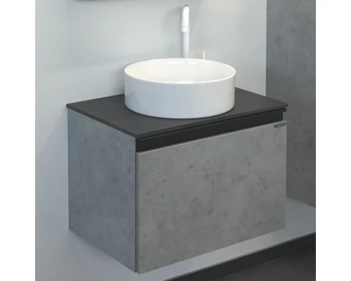 COMFORTY. Тумба-умывальник "Эдинбург-60" бетон светлый с черной столешницей с отверстием под смеситель №12, с раковиной COMFORTY 9111