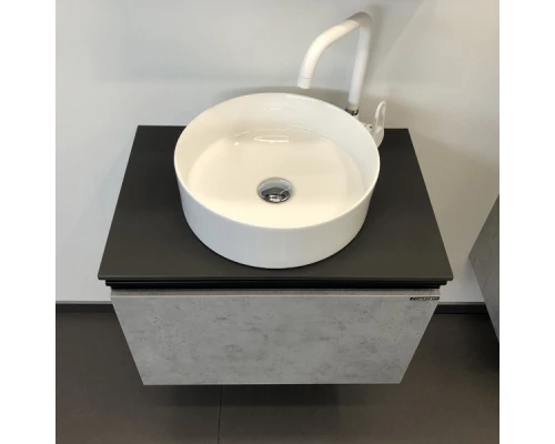 COMFORTY. Тумба-умывальник "Эдинбург-60" бетон светлый с черной столешницей с отверстием под смеситель №12, с раковиной COMFORTY 9111